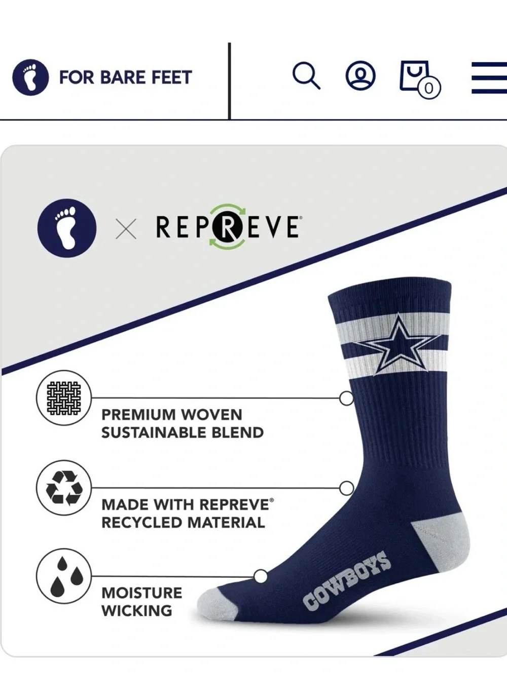 3 Pack Dallas Cowboys Socks Large NEW By For Bare Feet